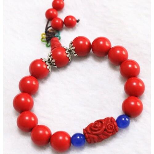 Newly synthetic red cinnabar 12mm Round beads fashion making for women charming bracelet jewelry 7.5'' B816