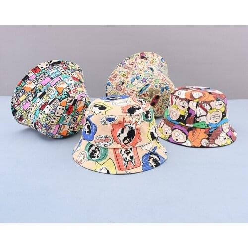 Spring and Summer New Style Mens and Womens Cotton Fashion Cartoon Printing Sun Fisherman Hat Children Outdoor Fisherman Hat