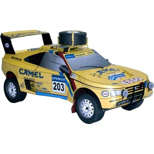 Peugeot 405 T16 1989 Yellow 1:32 Dakar Rally Racing Car Folding 3D Paper Model Papercraft DIY Adult Handmade Craft Toys ZX-033
