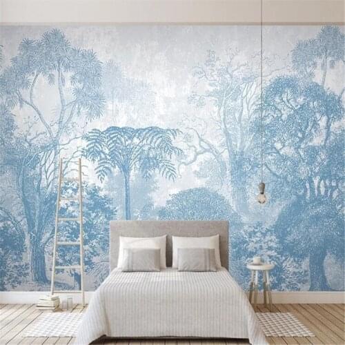 Custom Photo Wallpaper 3D Nordic Hand Painted Forest Woods Modern Minimalist Background Wall Mural Living Room Bedroom Wallpaper
