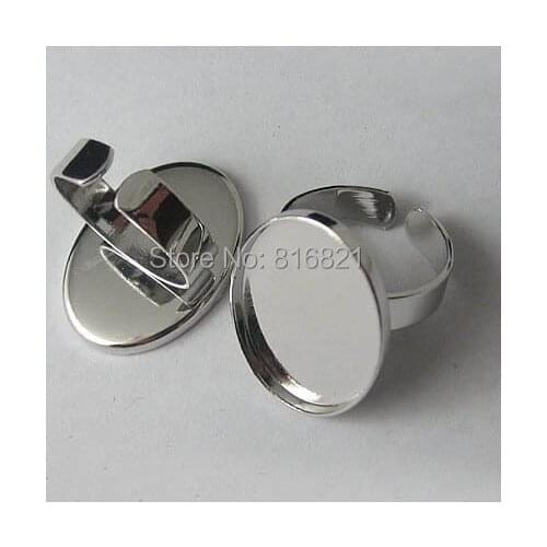 Blank Open Ring Settings with 18x25mm Oval Bezel cups Bases Ring Findings Multi-color Plated Metal Adjustable rings