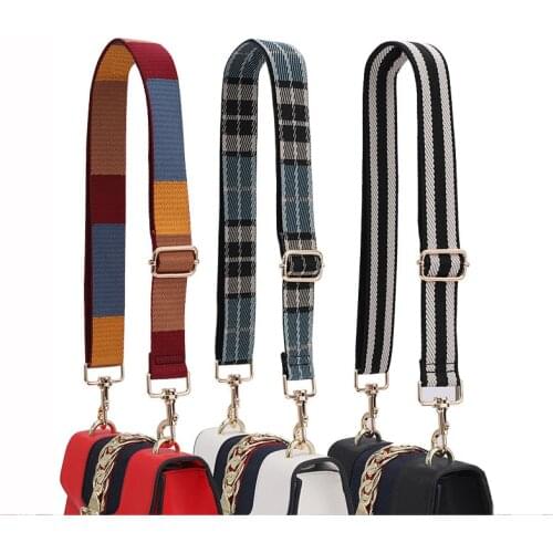 Adjustable Handbag Strap Striped Canvas Strap For Crossbody Shoulder Bag Handles 3.8cm Wide Replacement DIY Accessories KZ151366