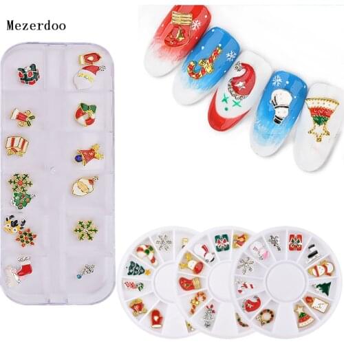 Christmas Nail Wheel Glitter Rhinestone Nail Art Decorations Snowflake Santa Boots Hats 3D Metal Alloy Jewelry Charms Nail Studs