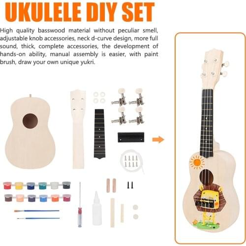 DIY 21 inch Ukulele Kit Basswood Fingerboard Handmade Assembly for Kids Toy Gifts