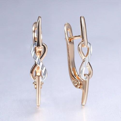 New Twisted Simple Infinite 8 Shaped Stud Earrings 585 Rose Gold Mixed Silver Color Fashion Women Jewelry Gift GE327