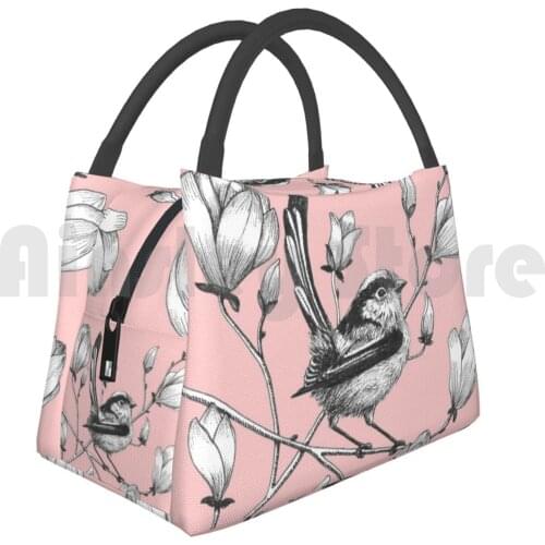 Cooler Lunch Bag Picnic Bag Long Tailed Tit On Magnolia Tree 2434 Bird Tailed Tit Aviary Black And White Ink