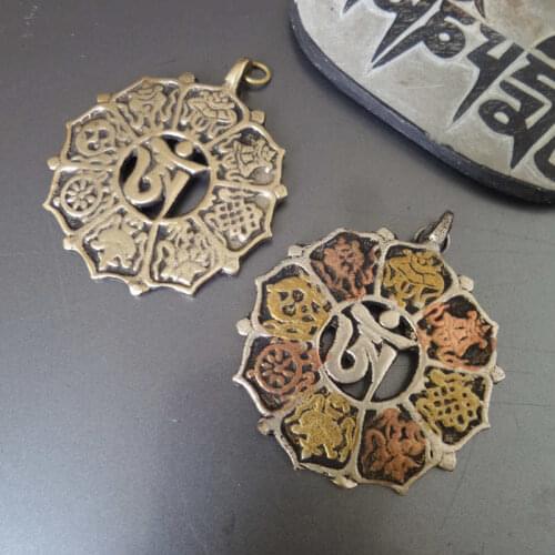 TBP276 Tibetan OM Mantras Amulet Pendants Babao Eight Auspicious Waist Tag for Man