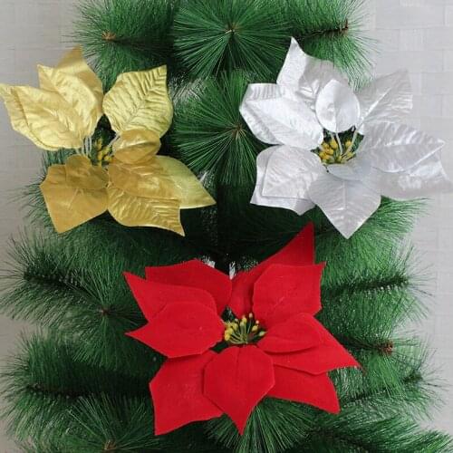 22CM 20/50 silver gold red Christmas tree decoration flower head for Xmas flower decoration artificial poinsettia flowers