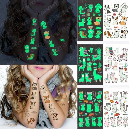 9 Kinds Of Dog Waterproof Temporary Tattoo Stickers Luminous Childrens Body Art Glow Arm Tatoo Cartoon Animal Fake Tatto