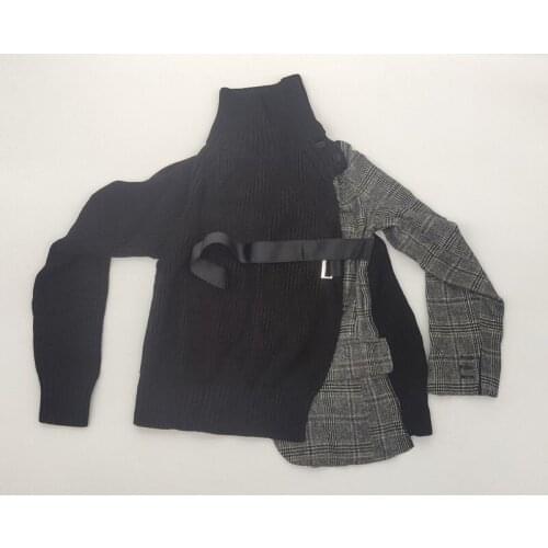 YUERWANG Women Sweaters Long Sleeve Plaid Patchwork Knitted Sweater Fashion Pullovers Tops Fashion Autumn Winter Bottoming 2021