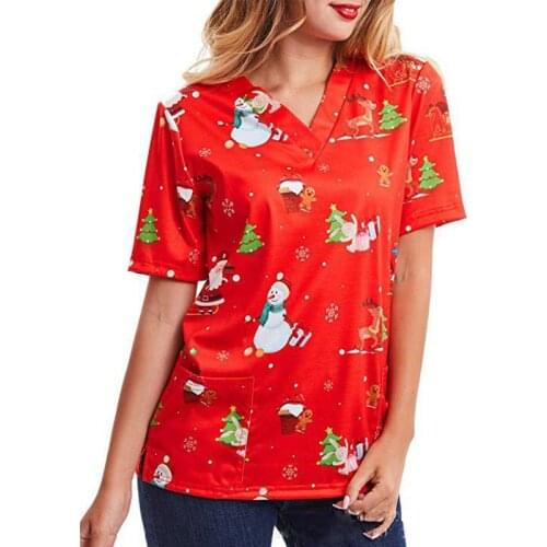 New Christmas T-Shirt WomenS Explosions Short Sleeve Printing T-Shirt Christmas Red/Green Light Blue L XL XXL XXXL T-Shirt