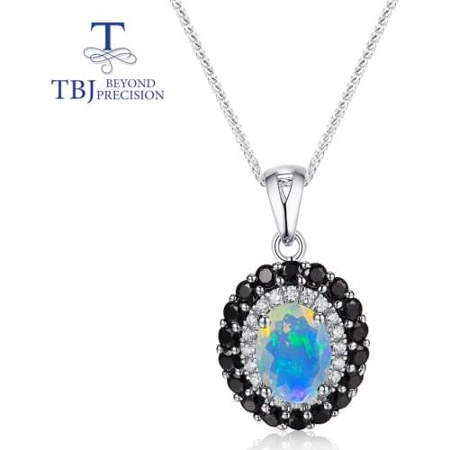 TBJ,Natural Opal Pendant Nautral Black opal pendant real black garnet pendant ruby pendant 925 sterling silver for women gift