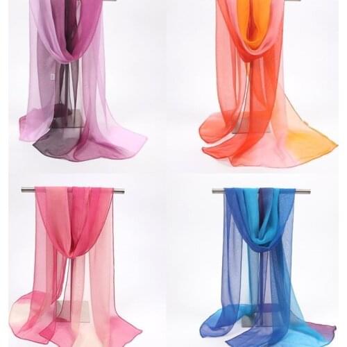 Ladies Chiffon Soft Long Silk Scarf Voile Gradient Color Womens Casual Thin Sunscreen Shawl Translucent Fabric Comfortable