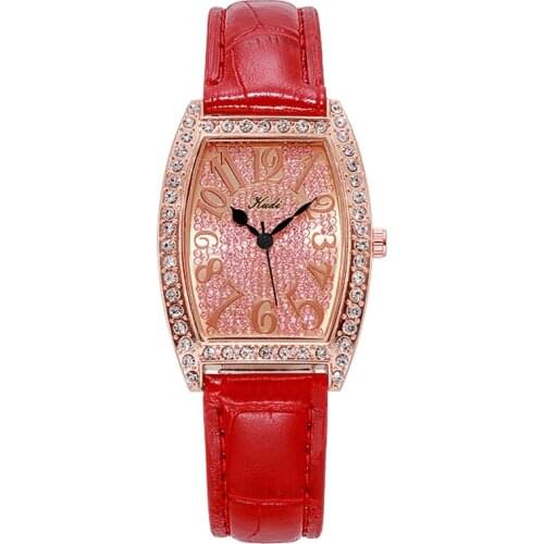 2021 Fashion Rhineston Tonneau Quartz Watches for Women Bracelet Leather Belt Watch Female Wristwatch Reloj Mujer Zegarek Damski