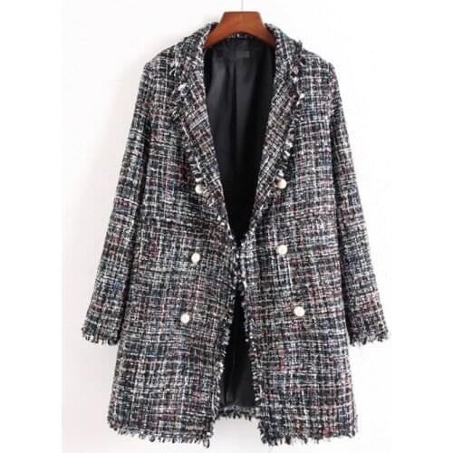 2021 Spring Autumn Casual Suits Jackets Female Hand-tassel Loose Coats Checkered Tweed Coat Women Lapel Blazer Jacket m536