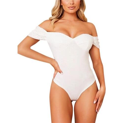 2021 Women’s Solid Color Bikini Sexy Lace Stitching Short Sleeve Boat Neck High Waist Tight Jumpsuit Two Ways to Swim Wear