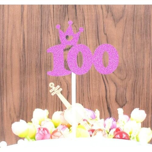 1 Pcs Glitter Purple Crown 100 Cake Topper Birthday Cake Decoration Baby Shower For Birthday Party Favor Supplies