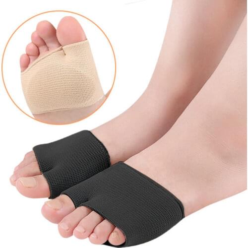 2PCS Black Metatarsal Sleeve Pads Half Toe Bunion Sole Forefoot Gel Pads Cushion Half Sock Supports Prevent Calluses Blisters