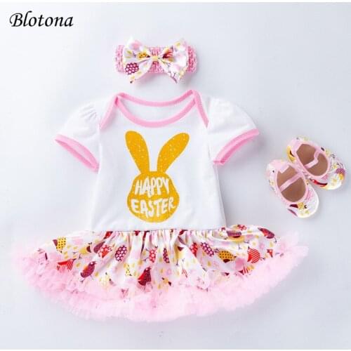 Blotona Baby Girl Easter Party Clothing Cartoon Print Short Sleeve Romper Dress+Headwear+Shoes/Leg Sleeves 3Pcs Suit 0-24Months
