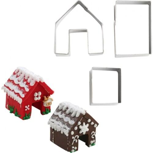 3Pcs Stainless Steel Christmas Gingerbread House Shape Biscuit Baking Cutter Metal Cookie Pastry Mold Tool