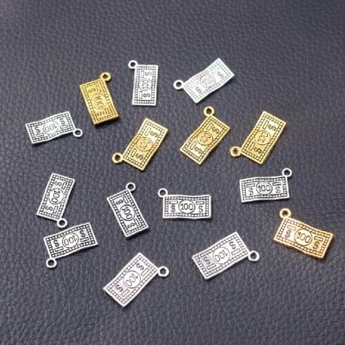 30pcs USD Banknote Metal Pendants Retro Bracelet Key Chain Accessories DIY Charms For Jewelry Craft Findings 19*11mm P1142