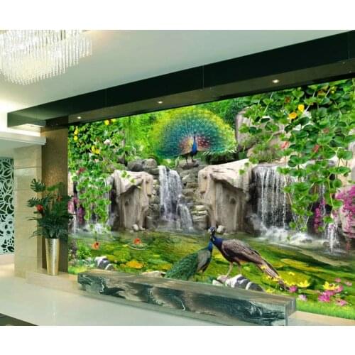 3D Wallpaper Mural Decor Photo Backdrop Rockery Peacock Flower Vine 3D TV Background Wallpaper Mural Painting For Living Room