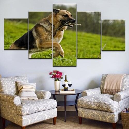 5 Piece HD Printed Canvas Art German Shepherd Dog Painting Framed Wall Pictures For Living Room Bedroom Free Shipping
