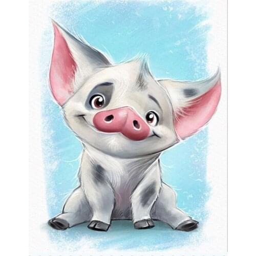 5D DIY Diamond Painting Cross Stitch Full Circle Diamond Cartoon Pet Smile Pig Full Square Diamond Embroidery Mosaic Decoration