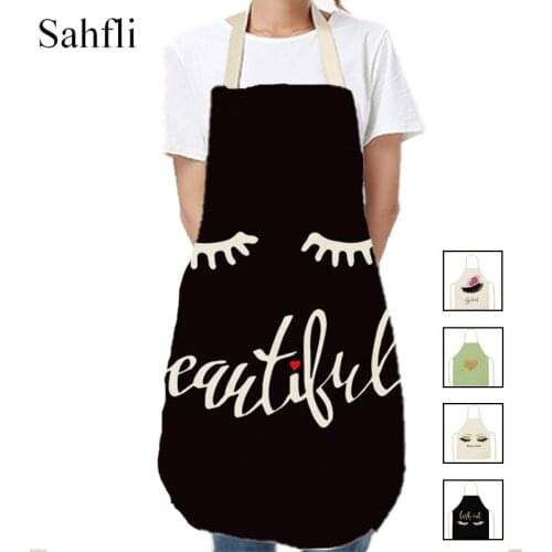Black Eyelashes Printed Kitchen Apron Home Cooking Baking Cleaning Tool Waist Bib Pinafore Fashion Cotton Linen Sleeveless Apron