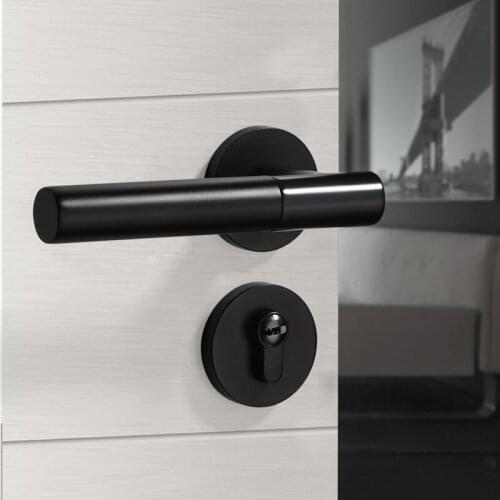 1set Door Lock Black Door Handle Lock Doors Antique Wood Pattern Interior Living Room/Bedroom