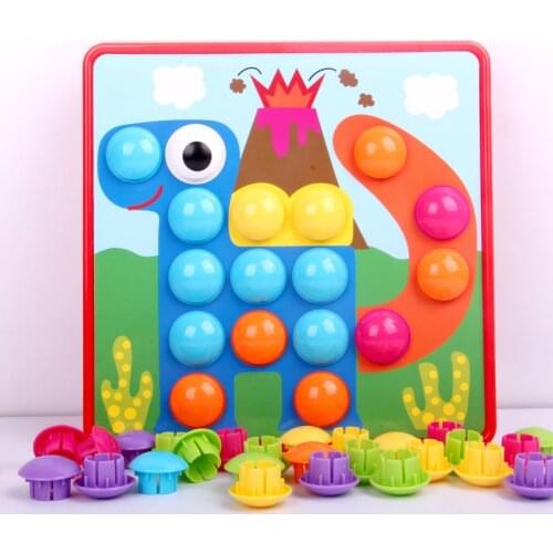 Children Montessori Educational 3D Mosaic Picture Puzzles Math Board Button Assemble Mushrooms Nails Kit Juguetes Brinquedos
