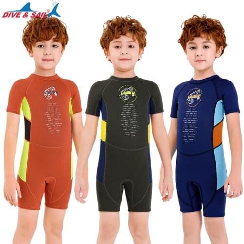 Kids 2.5 MM SCR Neoprene Boys Elastic Wetsuit Short Diving Suit Thermal Anti-jellyfish Childrens Beach Snorkeling Swimsuit