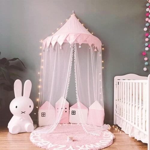 Princess Girl Playhouse Kids Bed Canopy with Mosquito Netting Hanging Play Tent Reading Corner -L –Pink