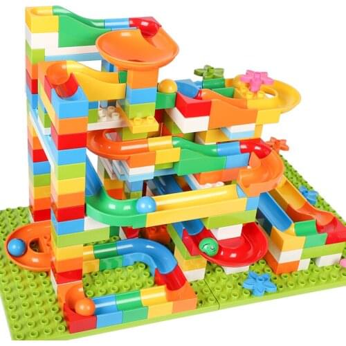 DIY Splicing Race Run Maze Balls Track Children Gaming Building Blocks Toys Compatible With Big Size Blocks toys for kids