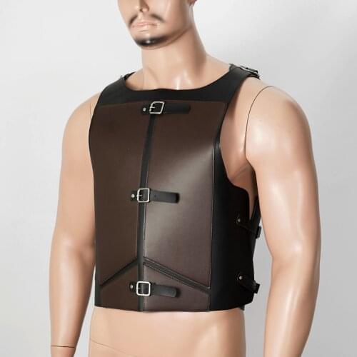 Men Equestrian Fencing Armor Vest Retro Knight Leather Chest Armour Adjustable Body Muscle Harness Belt Tank Top Cosplay Costume