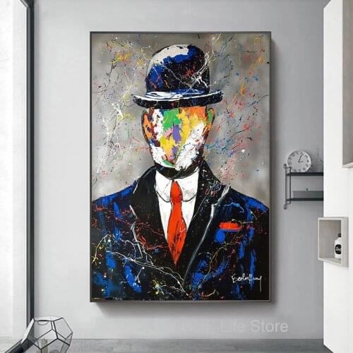 Graffiti Art Rene Magritte Famous Painting Posters Son of Man and Prints Pop Art Canvas Paintings Street Art for Home Decor
