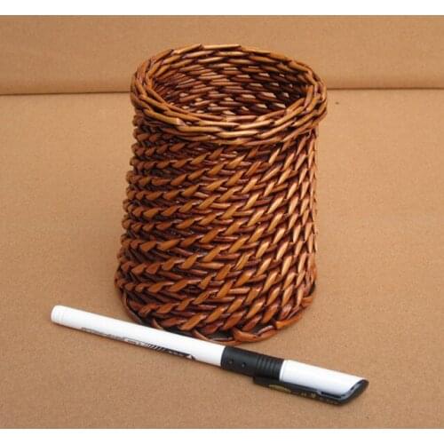 Creative Rattan Pen Holder Stationery Pencil Brush Organizer Stand Classic Chinesehome Decoration Multi Purpose Use Storage Case