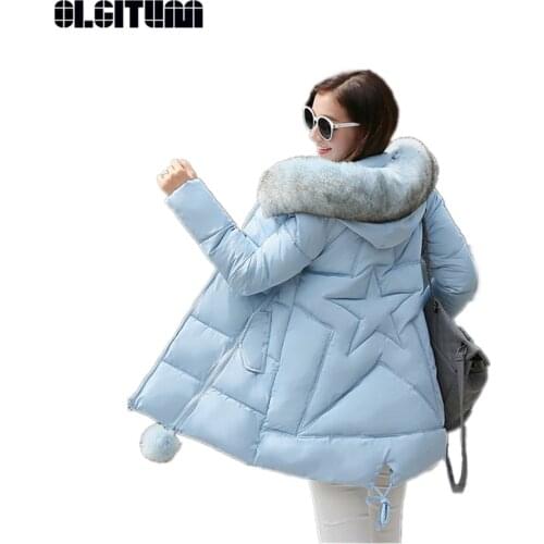 S-6XL 2020 New Women Winter Cotton Jacket Warm Long Slim Thick Cotton Coat with Big Fur Collar Pocket Hair Ball Mujer Casaco