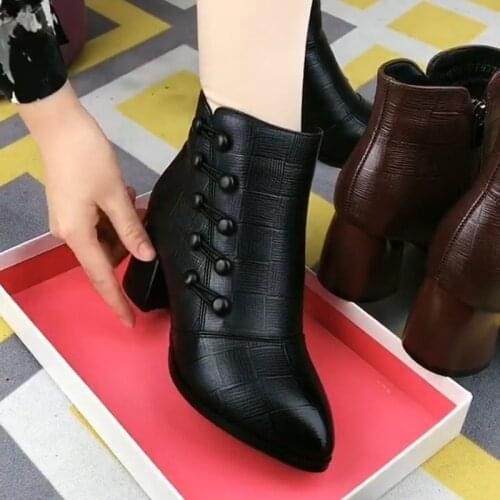 2021 New Winter High Heels Shoes Fashion Mature Sexy Warm Ankle Snow Zipper Boots Women Designer Chunky Pumps Warm Dress Boots