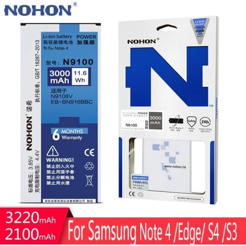 Original NOHON Battery For Samsung Galaxy Note 4 Edge S4 S3 N9100 N910X N9150 I9505 I9300 Replacement Lithium Polymer Batteries