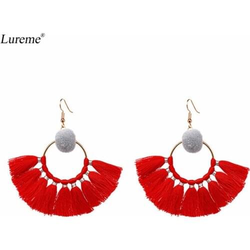Lureme Bohemia Ethnic Chandelier Pom Pom Thread Drop Pendant Dangle Tassels Earrings (er005672)