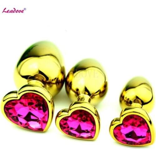 Mini Size Gold Heart Shape Metal Anal Plug with Crystal Jewellery Butt Plug Sex Products Anal Sex Toys for Men Women Masturbate