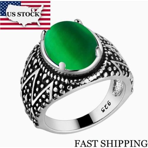 US STOCK Fashion Jewelry Antic Silver Color Red Stone Female Black Ring Green Gifts for Women Size 6 7 8 9 Birthday Gift Xmpj107