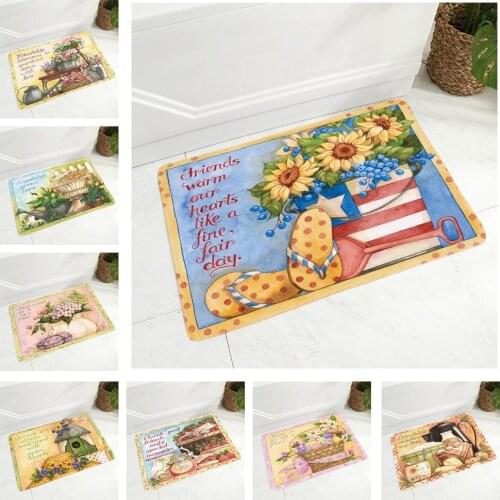 Cartoon Floral Plant Floor Door Mat Decor Watercolor Flower Teapot Doormat Soft Flannel Carpet for Kitchen Bedroom 40x60cm