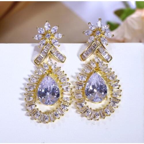 New Water Drop Luxury BigDrop Earrings Setting with Cubic Zirconia Lead Free Women Earrings
