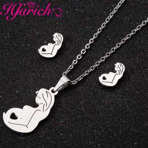 Gold Silver Color Family Baby Pregnant Mother Day Gift Stainless Steel Women Girl Pendant Necklace Jewelry Set Accessories