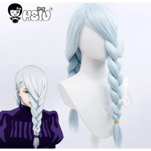 Mei Mei cosplay wig Anime Jujutsu Kaisen Cosplay「HSIU 」 Ice Blue Braid Long hair Free gift brand wig cap Fiber synthetic wig