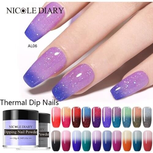 NICOLE DIARY Thermal Glitter Dipping Nail Powder Sparkly Shinning Dip Nail Glitter Color Changing Chrome Dust No UV Lamp Cure