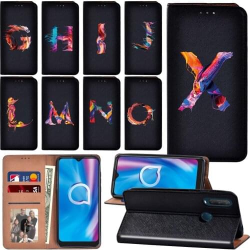 Paint Series Luxury Flip Case for Alcatel 1C/1S 2020/1V 2020/3L 2020 Initial Name Pattern Durable Phone Cover Case