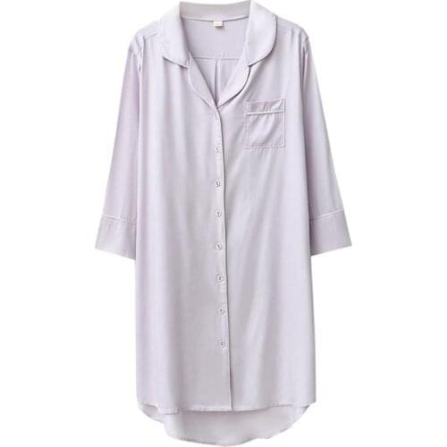 Sexy Sleepshirt Female Nightgown Intimate Lingerie Turn-down Collar Homewear Nightdress Casual Summer Nightwear With Pocket